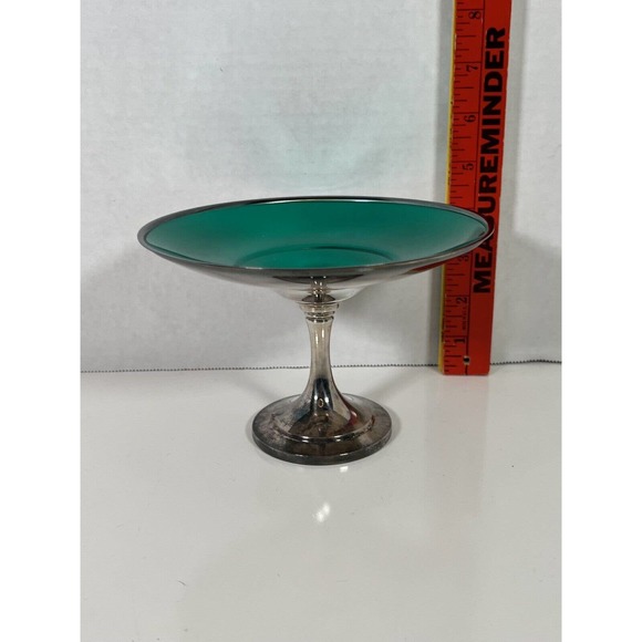 ONEIDA SILVERSMITHS COMPOTE Candy Dish Mid Century Green Liner MCM - Picture 5 of 5